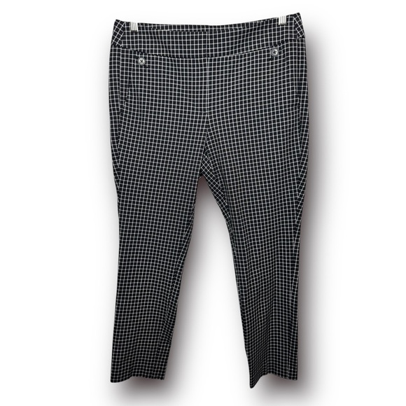 LOFT Petites Size 10 Marisa Black White Grid Cropped Stretch Trouser Pants $80 - Picture 3 of 13